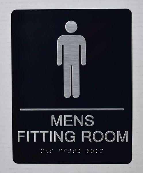 MENS FITTING ROOM SIGN-BLACK- BRAILLE (ALUMINUM SIGNS 9X6)