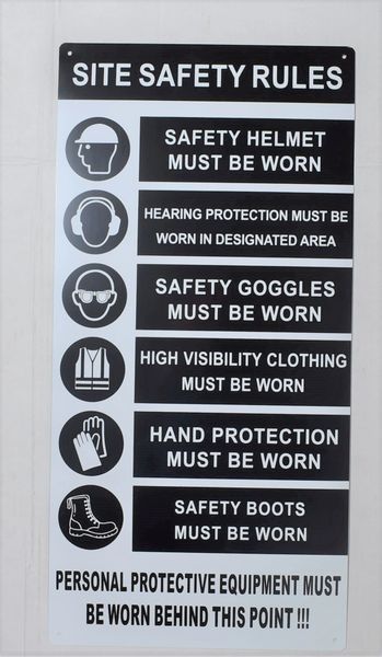 CONSTRUCTION SITE SAFETY RULES SIGN (ALUMINUM SIGNS 23.5X11.5)