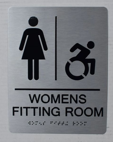 WOMENS FITTING ROOM SIGN-SILVER- BRAILLE (ALUMINUM SIGNS 9X6)