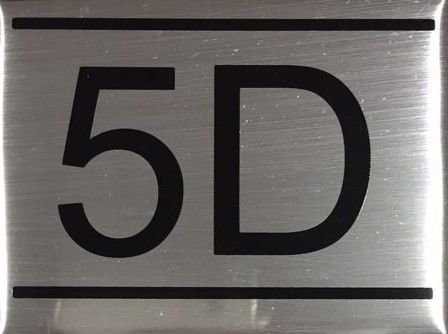 APARTMENT NUMBER SIGN – 5D- BRUSHED ALUMINUM