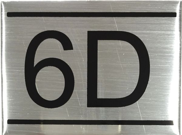 APARTMENT NUMBER SIGN – 6D- BRUSHED ALUMINUM