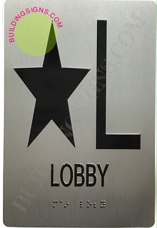 STAR LOBBY SIGN- SILVER- BRAILLE (ALUMINUM SIGNS 9X6)- The Sensation line- Tactile Touch Braille Sign