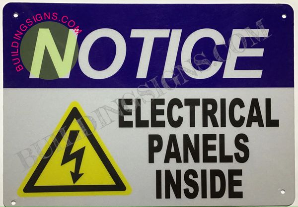 NOTICE ELECTRICAL PANELS INSIDE SIGN-White background - ALUMINUM (ALUMINUM SIGNS 7X10)