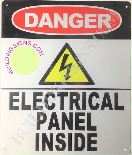 DANGER ELECTRICAL PANEL INSIDE SIGN-WHITE background - ALUMINUM (ALUMINUM SIGNS 12X10)