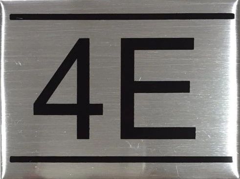 APARTMENT NUMBER SIGN – 4E- BRUSHED ALUMINUM