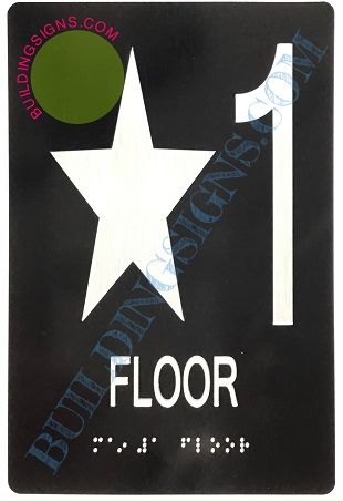 star 1 FLOOR SIGN- * 1 FLOOR SIGN- BRAILLE- BLACK (ALUMINUM SIGNS 9X6)- The Sensation line- Tactile Touch Braille Sign