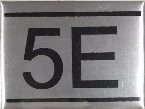 APARTMENT NUMBER SIGN – 5E- BRUSHED ALUMINUM