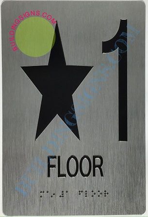 star 1 FLOOR SIGN- * 1 FLOOR SIGN- BRAILLE (ALUMINUM SIGNS 9X6)- The Sensation line- Tactile Touch Braille Sign