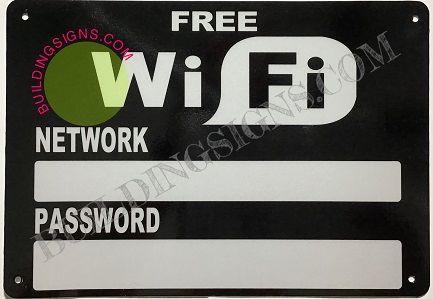 FREE WIFI SIGN- BLACK BACKGROUND (ALUMINUM SIGNS 7X10)