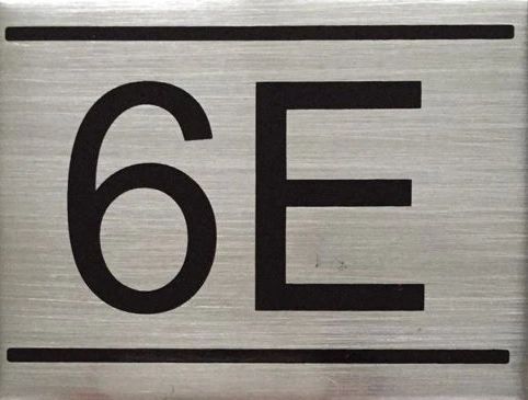 APARTMENT NUMBER SIGN – 6E- BRUSHED ALUMINUM