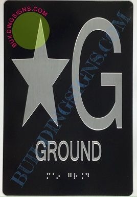 STAR GROUND SIGN- * GROUND SIGN- BRAILLE- BLACK (ALUMINUM SIGNS 9X6)-The sensation line- Tactile Touch Braille Sign