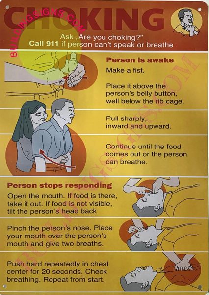 FIRST AID TO A PERSON CHOKING PERSON POSTER (Aluminium SIGNS 14X10)