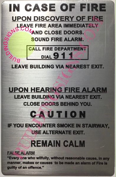 IN CASE OF FIRE CALL FIRE DEPARTMENT SIGN (ALUMINUM SIGNS 8.5x5.5)