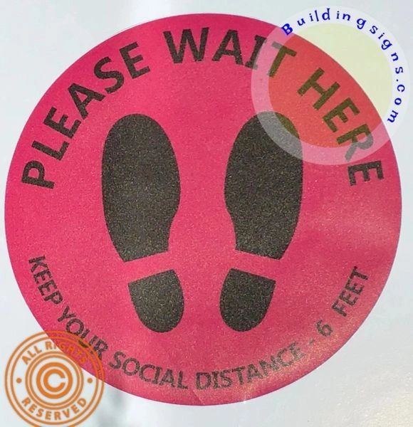 Please Wait HERE - Keep Your Social Distance-6 FEET Floor Sticker (12 inch Diameter, Anti-Skid, Vinyl Barn Red/Maroon)…