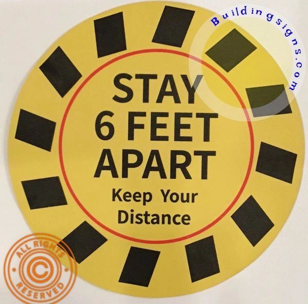 ONE (1) -Stay 6 FEET Apart - Keep Your Distance Floor Sticker-wall sticker (18 INCH !!!!, Yellow)