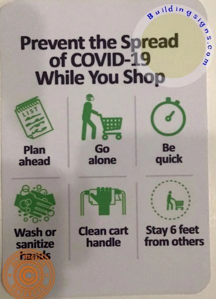 Lobby sign -Prevent The Spread of COVID-19 While You Shop Heavy Duty Vinyl Sticker Sign (7X10 inch, Sticker, white)