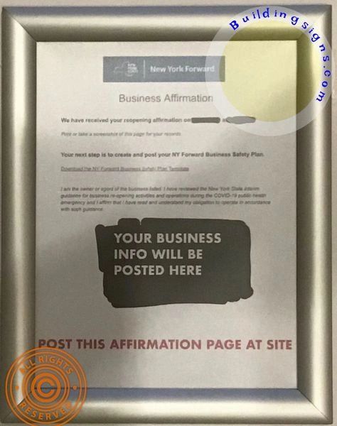 NYC Business Affirmation Frame covid19 (Aluminium, Front Load, 8.5x11)
