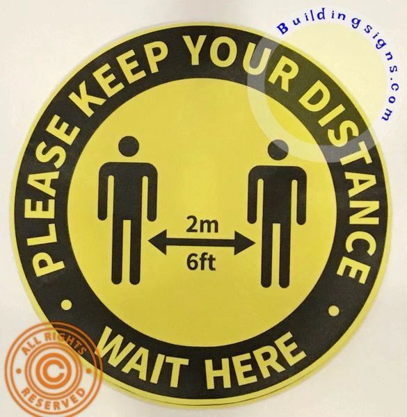 ONE (1) -Please Keep Your Distance Floor Sticker-wall sticker (18 INCH !!!!, Yellow)