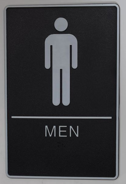MEN Restroom Sign- BLACK- BRAILLE (PLASTIC ADA SIGNS 9X6)- The Standard ADA line
