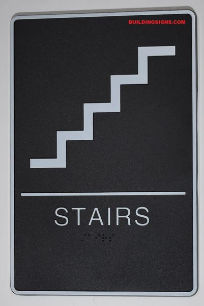 STAIRS Sign- BLACK- BRAILLE (PLASTIC ADA SIGNS 9X6)- The Standard ADA line