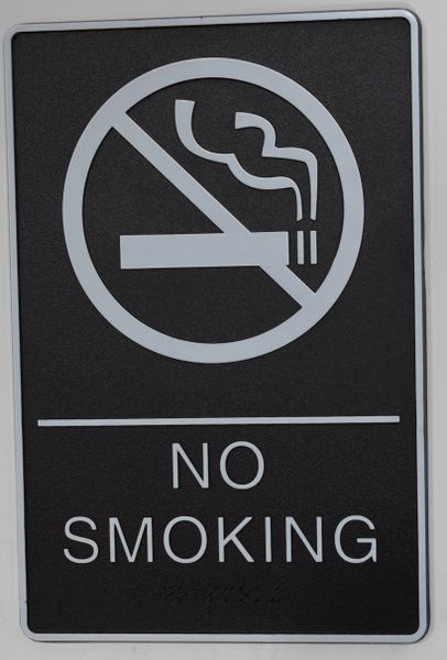 NO SMOKING Sign- BLACK- BRAILLE (PLASTIC ADA SIGNS 9X6)- The Standard ADA line