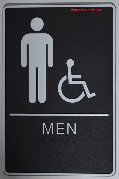 MEN ACCESSIBLE Restroom Sign- BLACK- BRAILLE (PLASTIC ADA SIGNS 9X6)- The Standard ADA line