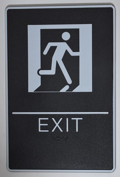 EXIT Sign- BLACK- BRAILLE (PLASTIC ADA SIGNS 9X6)- The Standard ADA line