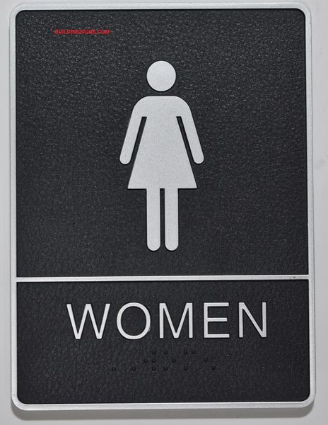 WOMEN Restroom Sign- BLACK- BRAILLE (PLASTIC ADA SIGNS 9X6)- The Standard ADA line