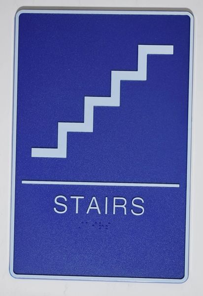 STAIRS Sign- BLUE- BRAILLE (PLASTIC ADA SIGNS 9X6)- The deep Blue ADA line