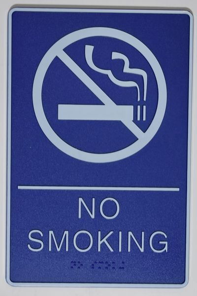 NO SMOKING Sign- BLUE- BRAILLE (PLASTIC ADA SIGNS 9X6)- The deep Blue ADA line