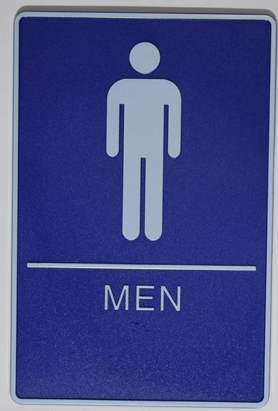 MEN Restroom Sign- BLUE- BRAILLE (PLASTIC ADA SIGNS 9X6)- The deep Blue ADA line