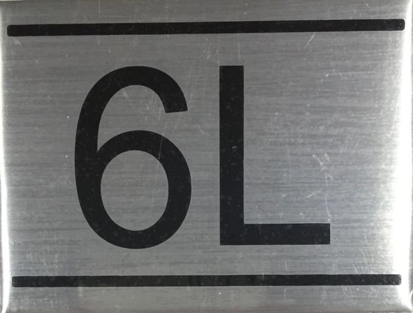 APARTMENT NUMBER SIGN – 6L- BRUSHED ALUMINUM