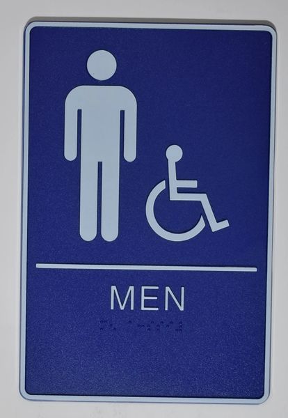 MEN ACCESSIBLE Restroom Sign- BLUE- BRAILLE (PLASTIC ADA SIGNS 9X6)- The deep Blue ADA line