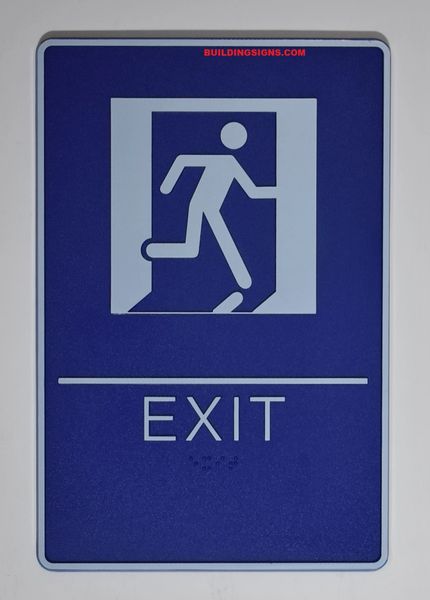 EXIT Sign- BLUE- BRAILLE (PLASTIC ADA SIGNS 9X6)- The deep Blue ADA line