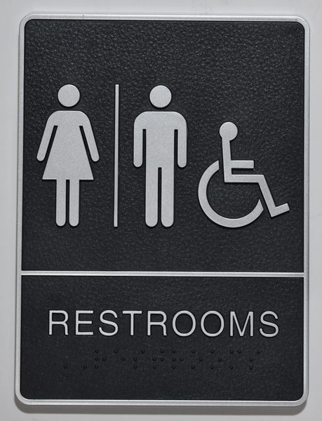 ACCESSIBLE Restrooms Sign- BLACK- BRAILLE (PLASTIC ADA SIGNS 9X6)- The Leather Sheffield ADA line