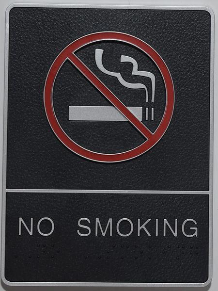 NO SMOKING Sign- BLACK- BRAILLE (PLASTIC ADA SIGNS 9X6)- The Leather Sheffield ADA line
