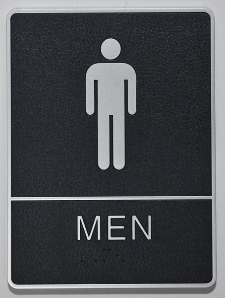 MEN Restroom Sign- BLACK- BRAILLE (PLASTIC ADA SIGNS 9X6)- The Leather Sheffield ADA line