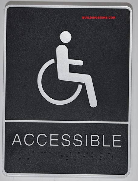 ACCESSIBLE Sign- BLACK- BRAILLE (PLASTIC ADA SIGNS 9X6)- The Leather Sheffield ADA line