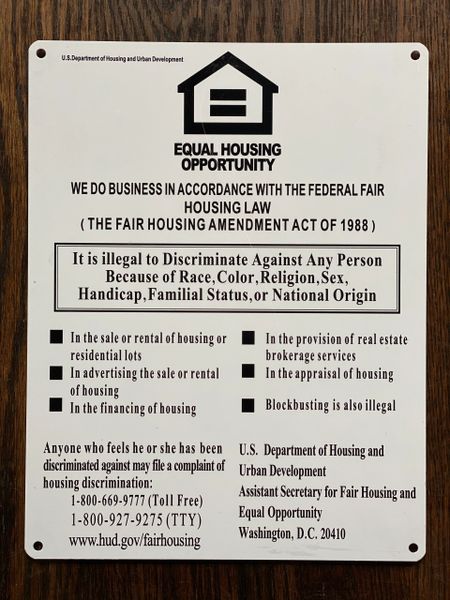 EQUAL HOUSING OPPORTUNITY SIGN- WHITE (ALUMINUM SIGNS 11X8.5)