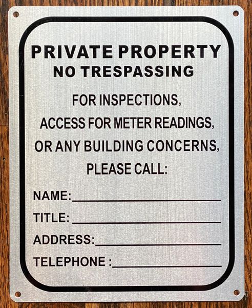 PRIVATE PROPERTY NO TRESPASSING SIGN- WHITE (ALUMINUM SIGNS 10X8)
