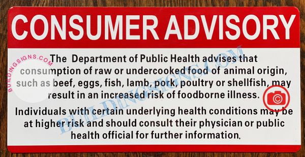 CONSUMER ADVISORY SIGN (ALUMINUM SIGNS 6X12)