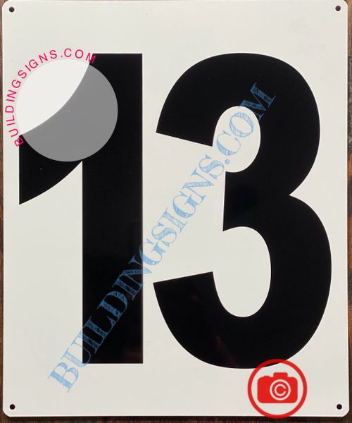 NUMBER 13 SIGN - WHITE (ALUMINUM SIGNS 12X10)- PARKING LOT NUMBER SIGN