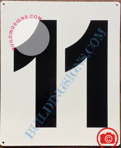 NUMBER 11 SIGN - WHITE (ALUMINUM SIGNS 12x10)- Parking LOT Number Sign