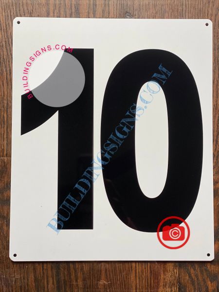 NUMBER 10 SIGN - WHITE (ALUMINUM SIGNS 12x10)- Parking LOT Number Sign