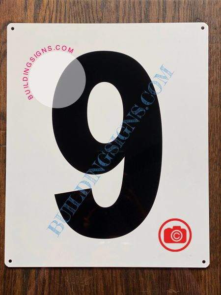 NUMBER 9 SIGN - WHITE (ALUMINUM SIGNS 12x10)- Parking LOT Number Sign