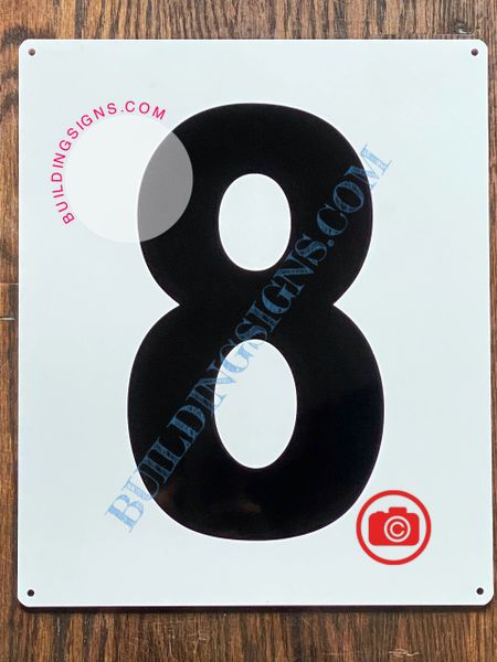NUMBER 8 SIGN - WHITE (ALUMINUM SIGNS 12x10)- Parking LOT Number Sign