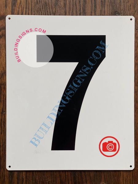 NUMBER 7 SIGN - WHITE (ALUMINUM SIGNS 12x10)- Parking LOT Number Sign