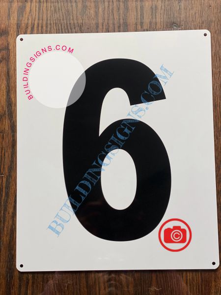 NUMBER 6 SIGN - WHITE (ALUMINUM SIGNS 12x10)- Parking LOT Number Sign