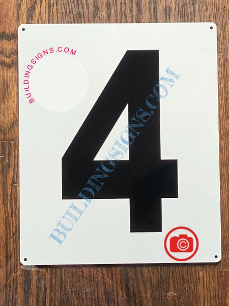 NUMBER 4 SIGN - WHITE (ALUMINUM SIGNS 12x10)- Parking LOT Number Sign