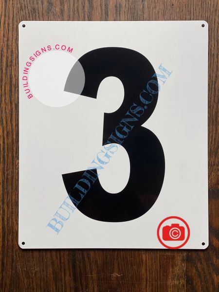 NUMBER 3 SIGN - WHITE (ALUMINUM SIGNS 12x10)- Parking LOT Number Sign